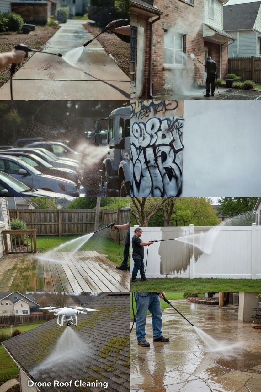 Commercial grade pressure washing equipment drone exterior solutions