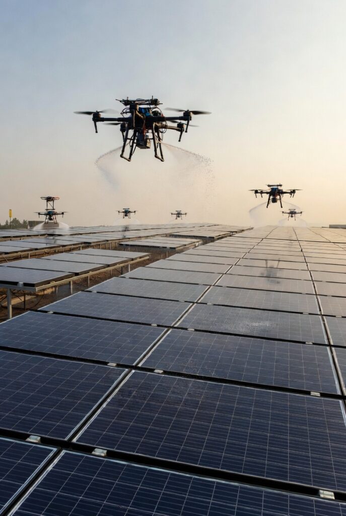 Drone solar panel cleaning commercial property Hampshire