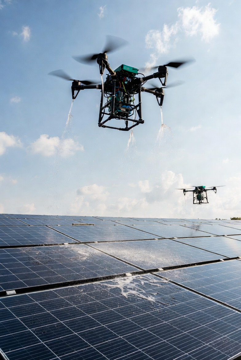 Drone solar panel cleaning commercial property Hampshire