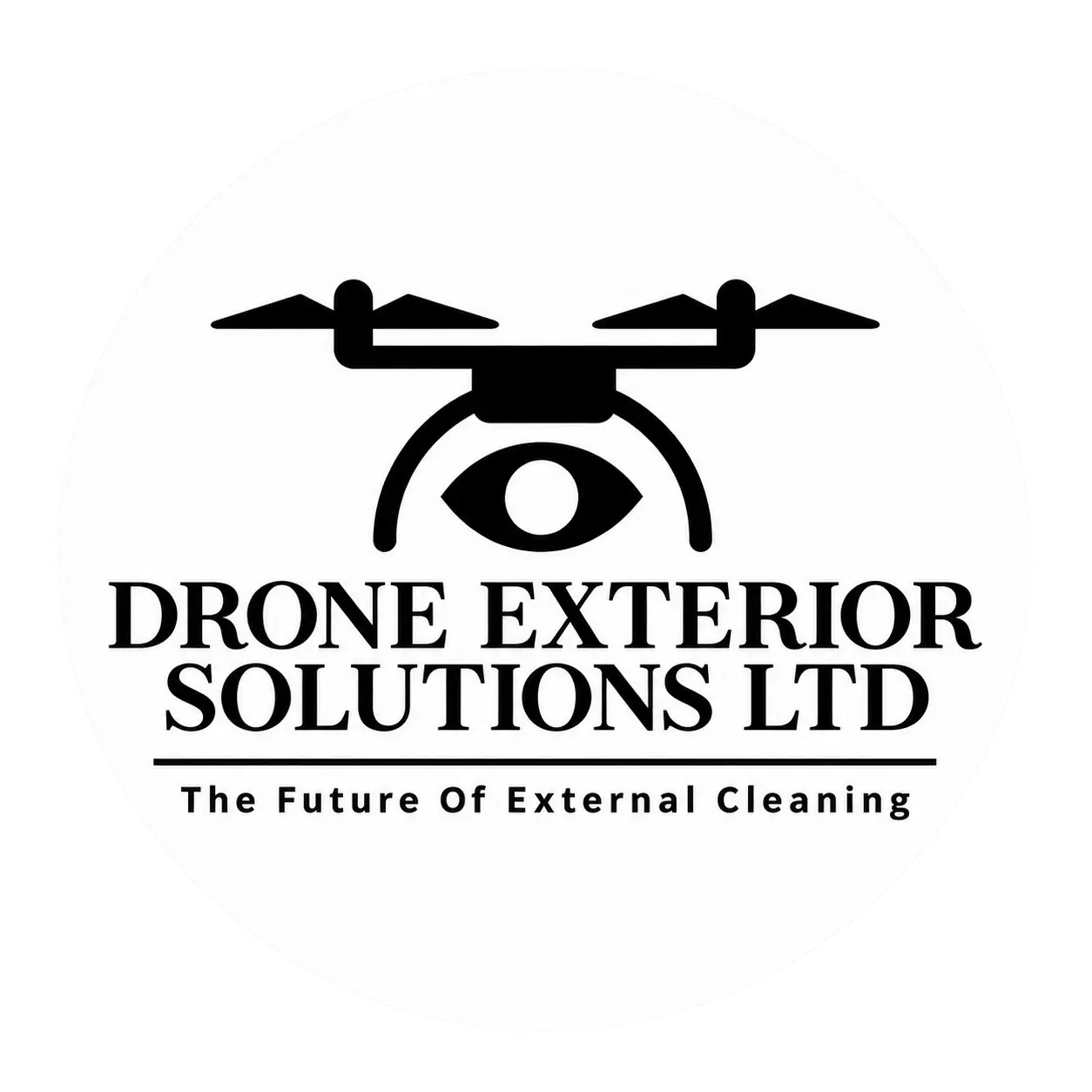 Logo for Drone Exterior Solutions Ltd featuring a drone silhouette with an eye motif and the tagline 'The Future Of External Cleaning'
