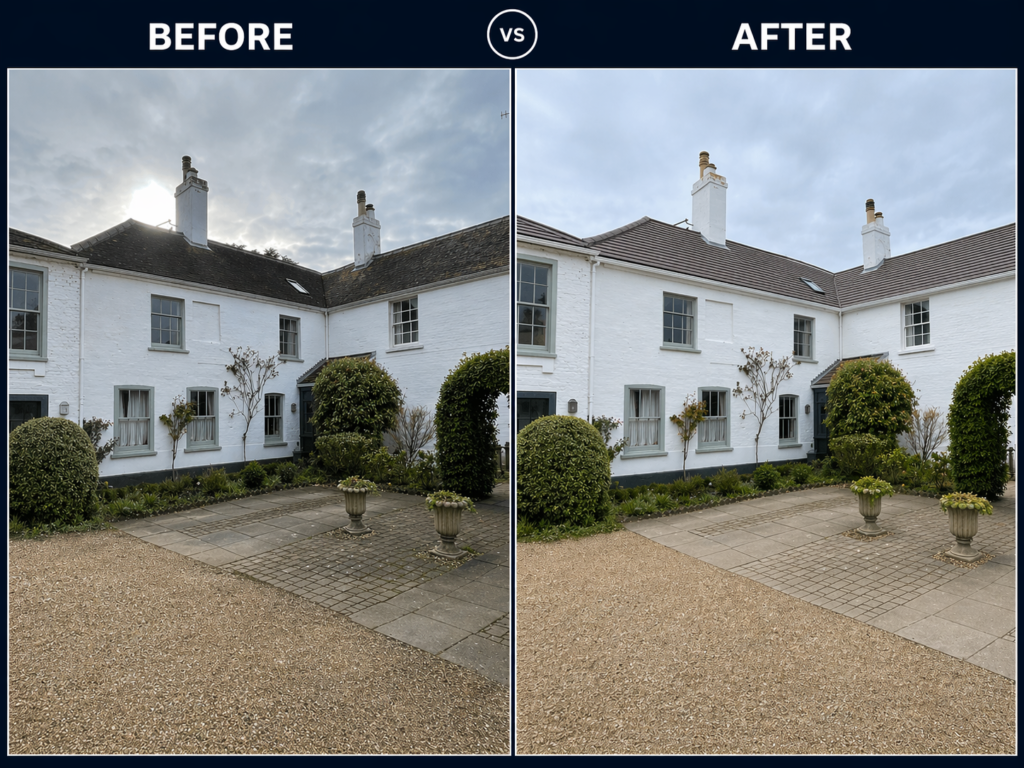 Roof cleaning completed in Cobham removing moss, algae, lichen and surface dirt to restore roof tiles safely