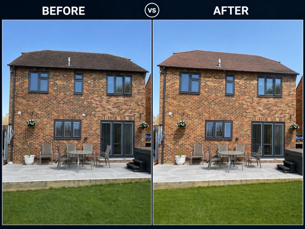 Roof cleaning completed in Southampton removing moss, algae, lichen and surface dirt to restore roof tiles safely